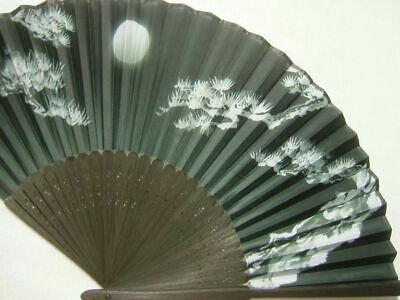 Japanese Sensu Moon Night And Pine-patterned Fan Black 23cm